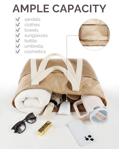 HOMESPON Beach Bag Large Waterproof Sandproof Tote for Women with Zipper and Mesh Pockets