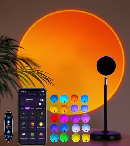 Sunset Lamp Projector,360° Rotatable & App Control Multicolor Multi-Scene Changing Rainbow Led Sun Lamp-Christmas Gift,Aes...