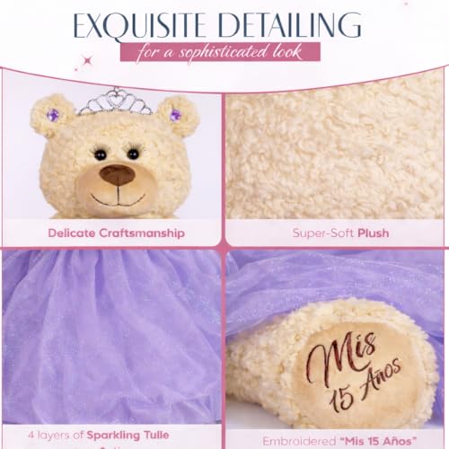 KINNEX COLLECTIONS SINCE 1997 Large 20” Quinceañera Teddy Bear Centerpiece – Elegant Dress, Oversized Keepsake Gift for 15...