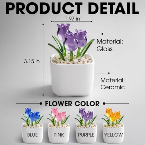 Wrappiness Glass Everlasting Tulips Pot for Women Personalized Gifts - Glass Flowers Decor, Birthday Gift for Mom from Kid...