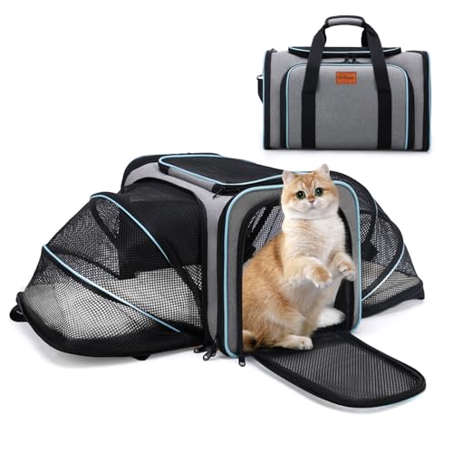 VeluXanipyr Expandable Airline Approved Pet Carrier, Soft-Sided Travel Bag for Small Cats Dogs with Hard Shell Base, Remov...