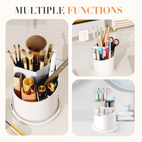 Concealed Toothbrush Holder, Makeup Brush Holder Organizer with Lid, 360 Swivel Cosmetic Brush Organizer, Waterproof and D...
