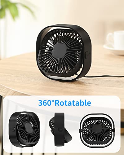 RJVW 4 Inch Small USB Desk Fan, 3-Speed Portable & 360°Rotatable Mini Cooling Fan, USB-Powered Desktop Fan for Home Office...