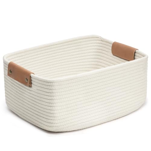 CHICVITA White Woven Basket Baby Gift Basket for Toys, Towels, Books, Rope Storage Basket for Living Room, Bathroom, Decor...
