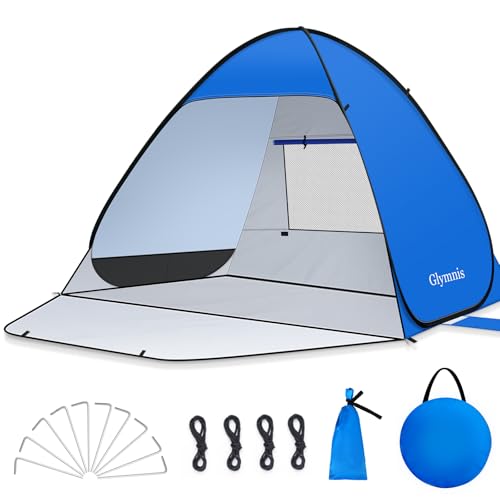 Glymnis Pop Up Beach Tent Beach Shade Tent for 1-4 Persons Sun Shelter UPF 50+ Enclose Zipper Door Portable Easy Up Beach ...