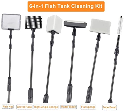 hygger Carbon Fiber 6 in 1 Aquarium Cleaning Tool Kit Al-gae Scraper Scrubber Pad Sponge Telescopic Handle Fish Tank Brush...