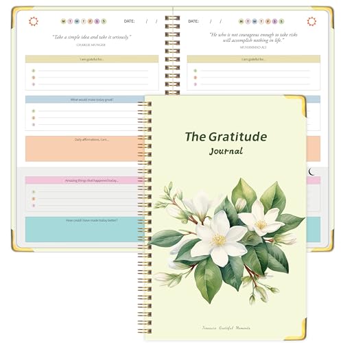 The Gratitude Journal for Women Men, 5 Minute Daily Gratitude Journal Spiral with Prompts & Quotes for Self Care, Happines...