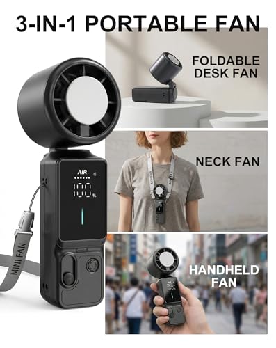 Cyromark Personal Fans Portable Rechargeable - 100-Gear Handheld Fan, Wearable & Foldable 3-in-1 Turbo Fan with Ice Compre...