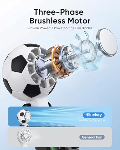 Hiluckey Portable Handheld Turbo Fan with Ice Cooling, 5 Gear Wind, 3 In 1 Soccer-Shaped Mini Personal Fan, 6000mAh Rechar...