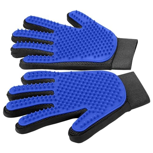 Upgrade Efficient Pet Hair Remover Gloves - Gentle Shedding Brushes for Dogs, Cats & Horses with Long and Short Hair - 1 P...