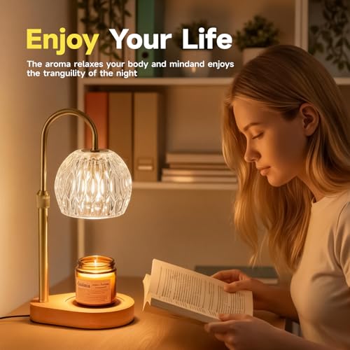 WEILASA Candle Warmer Lamp Crystal Glass Shade, Electric Candle Melter with Adjustable Wooden Bottom seat for Home Warm Ho...