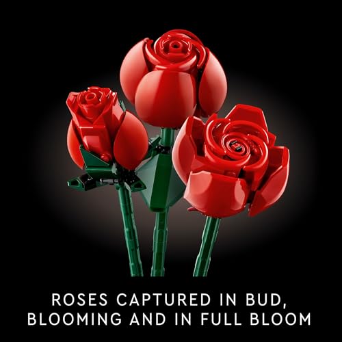 LEGO Botanicals Bouquet of Roses Artificial Flowers - Fake Red Roses Building Set for Adults, Ages 18+ - Gifts for Birthda...