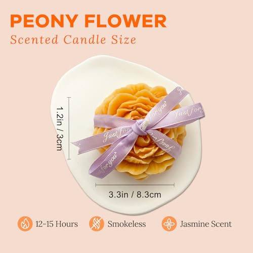 Light-Orange Peony Flower Shape Candles for Women - Aromatic Pastel Aesthetic Candle with Jasmine Fragrance - Christmas Gi...