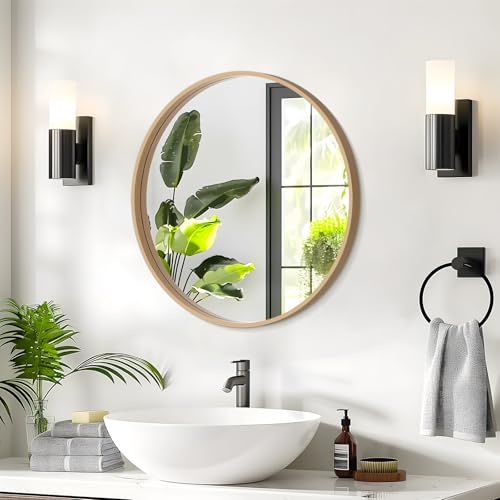 WallBeyond Round Wood Mirror 24 inch Circle Wall Mirror for Bathroom Round Wall Mirror for Wall Decor, Vanity, Entryway Li...