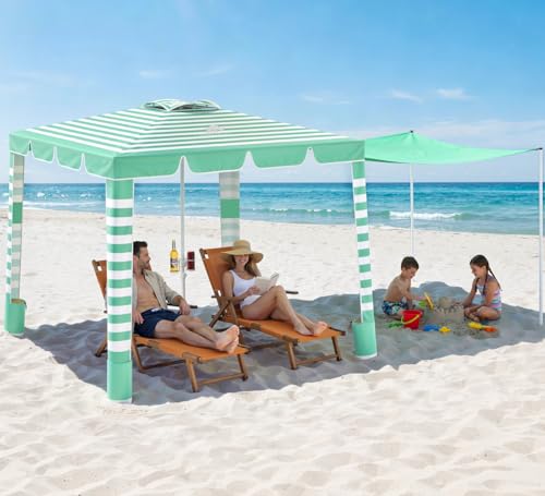Rhino Valley Beach Cabana, 120 Sq. Ft Beach Canopy UPF50+ Protection, Easy Setup & Adjustable Height Beach Tent Sun Shelte...