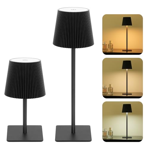 LUTEC 2 Pack Cordless Table Lamp,6000mAh Rechargeable Battery Operated Desk Lamp,Two Adjustable Heights,Waterproof, Touch ...