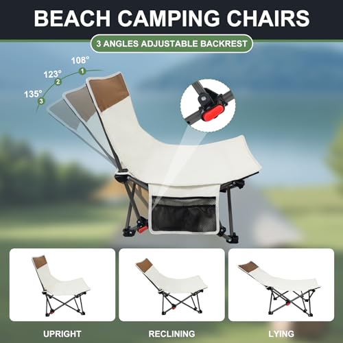 WTVIDAS Compact Beach Chairs 2 Pack with 3-Position Lay Flat Low Portable Camping Chairs for Adults Folding Reclining Chai...