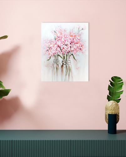 YPY Pink Flowers Canvas Wall Art: Abstract Bouquet in Vase Artwork Prints for Teen Girl Bedroom Pink Floral Picture Poster...