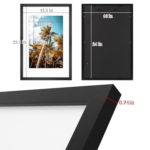 Frametory, 16x24 Picture Frame with Mat for 12x18 Picture - High Definition Glass Wide Molding - Preinstalled Wall Mountin...