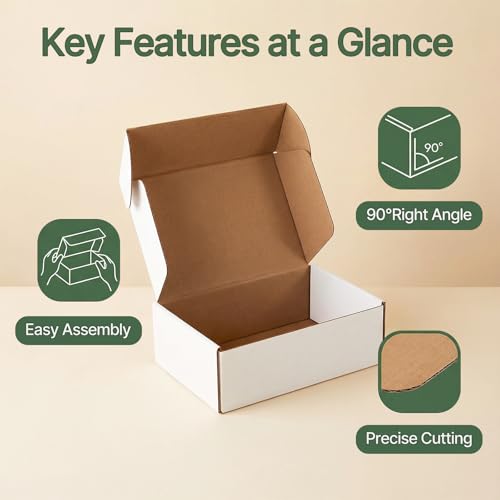 Ovlospa 9x6x3 inch Shipping Boxes 25 Pack, White Mailer Corrugated Cardboard Boxes Commerce Packaging Boxes for Storage Bo...