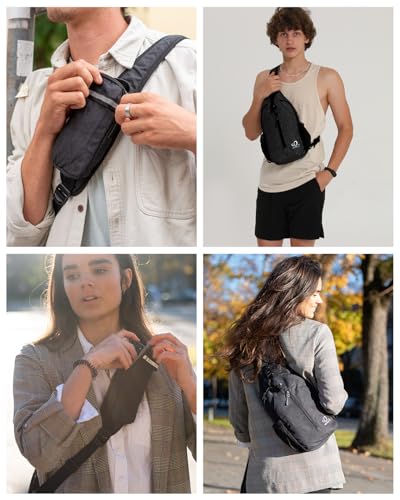 WATERFLY Crossbody Sling Backpack Sling Bag Travel Hiking Chest Bag Daypack (Black)