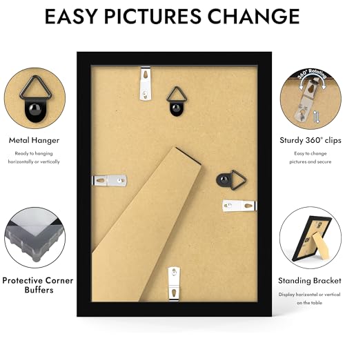Hongkee 5x7 Picture Frame, Made of Solid Wood with Real Glass, Display Pictures 4x6 with Mat or 5 x 7 without Mat - Wall a...