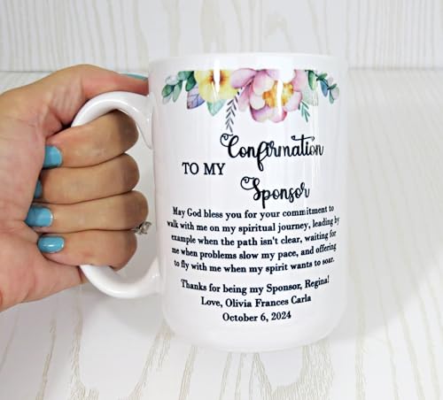 Personalized Confirmation Sponsor Mug – Custom Thank You Gift with Name – Religious Appreciation Present for Mentor or God...