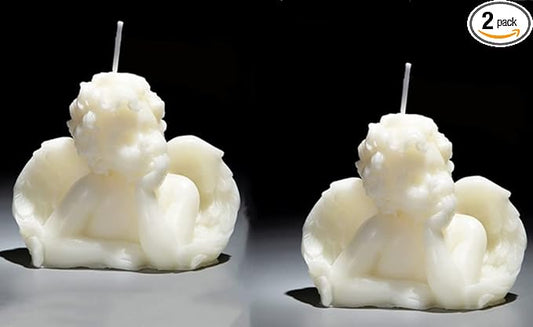 Angel 2 Pack Soy Scented Hand Carved Aesthetic Candles for Home Decor (Milk White)