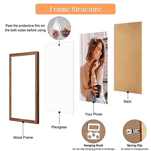 12x16 Picture Frame Brown Wood, Rustic Natural 16x12in Woodgrain Frame, Distressed Brown 12 x 16 inch Gallery Wall Photo P...