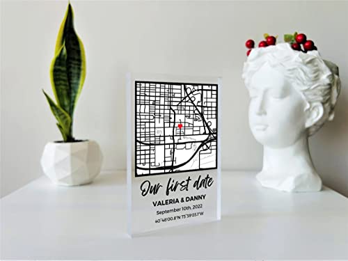NEXT DAY SHIP Custom Our First Date Map Block - Couples Map, Where It All Began, Gift for Her, Acrylic Plaque, Custom Loca...