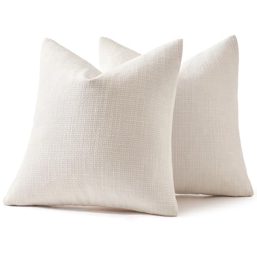 MIULEE Burlap Linen Throw Pillow Covers 18x18 Inch Set of 2 Cream White Christmas Decorative Pillows Modern Farmhouse Soft...