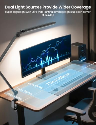 YULINKCO LED Desk Lamp with Clamp, Adjustable Dual Light & Remote Control, Puzzle Light for Table No Glare, 4 Color Modes ...