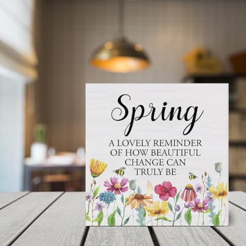 Dumyum Rustic Floral Wooden Sign Decor for Desk Table Shelf Wall 5 x 5 Inches