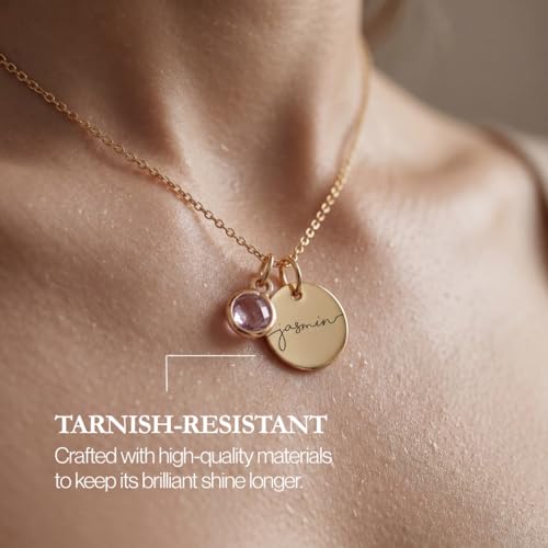 MignonandMignon Personalized Name Necklace with Birthstone | Custom Engraved Gold Pendant for Women | Dainty Tarnish-Free ...