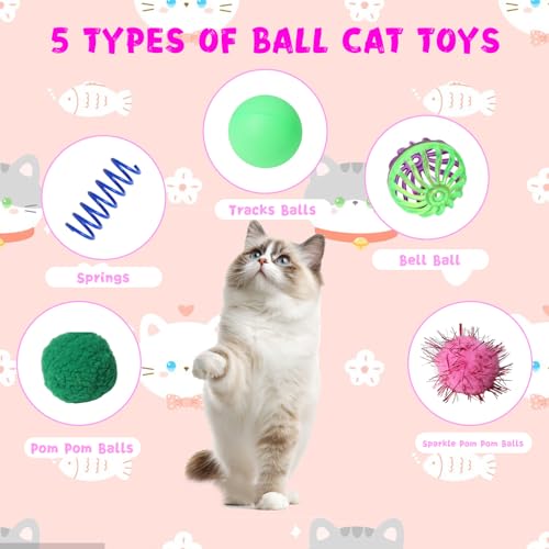 Flashine Cat Toys for Indoor Cats 40 PCS Kitten Toys Cat Interactive Toys Pack Including Cats Springs Sparkle Ball Pom Pom...