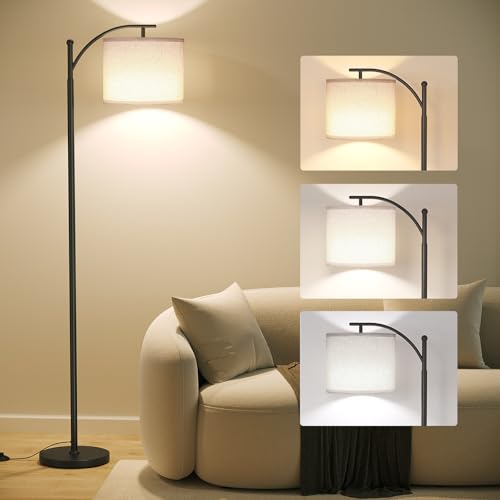 SUNMORY Arc Floor Lamp,Modern Floor Lamp with 9W 3 Color Temperatures Bulb,Metal Standing Lamps with Adjustable Hanging La...