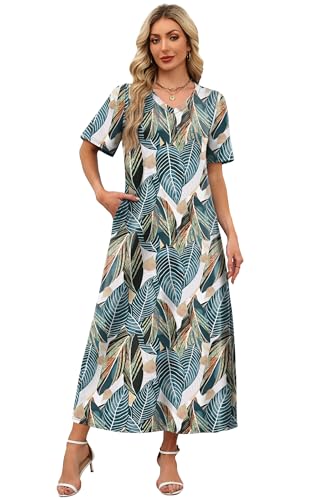 WIHOLL Women's Maxi Dresses V Neck Vacation Beach Sundresses Floral Travel Summer Dress