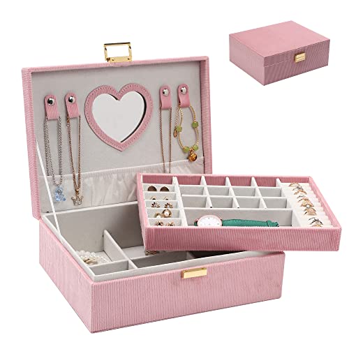 Dajasan Jewelry Boxes for Women Girls, Jewelry Organizer Box, 2-Layer Large Velvet Jewelry Organizer for Rings Necklaces B...