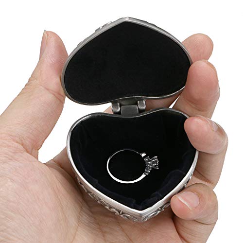 Hipiwe Vintage Heart Shape Jewelry Box - Small Antique Ring/Earrings/Necklace Storage Organizer Case, Metal Treasure Chest...