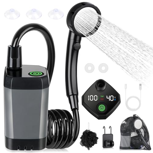Portable Shower for Camping, [Long-Lasting] Spopal 6000mAh Rechargeable Camping Shower with Intelligent LED Display, 4 Spr...
