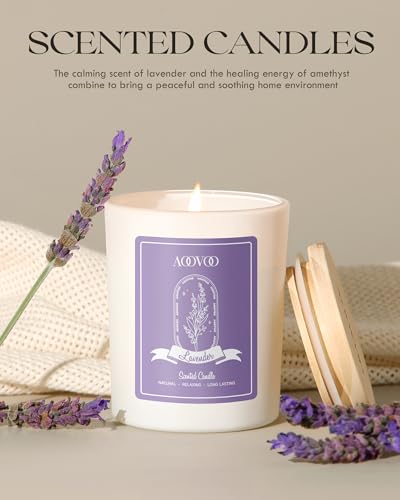 AOOVOO Lavender Scented Candles for Women - Aromatherapy Candle with Crystals Inside, 7oz Soy Candles for Home Scented, Bi...