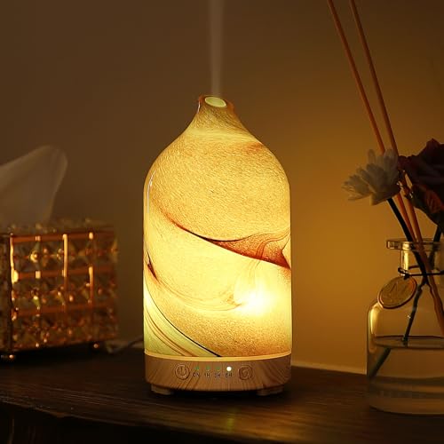 Essential Oil Diffuser Hand Blown Glass Aromatherapy Diffuser - Ultrasonic Cool Mist Scent Aroma Diffuser, Whisper Quiet w...