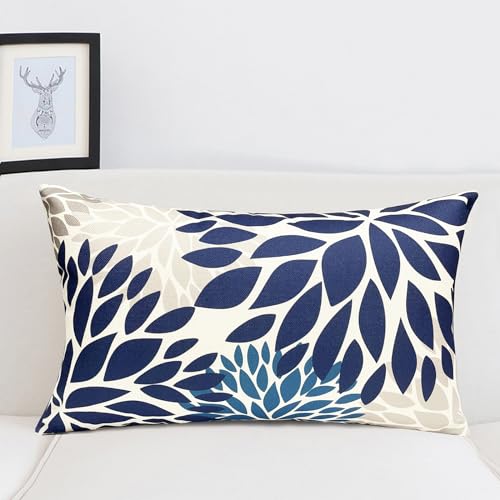 RYSMIYOU Decorative Throw Pillow Covers Set of 4 Blue Pillow Covers 12x20 inch Throw Pillow Cases Linen Square Pillow Cas...
