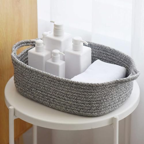 Woven Cotton Rope Storage Basket, Cube Changing Table Organizer for Closet Towels, Baby Nursery Bin, Small Dog Cat Toy Bo...