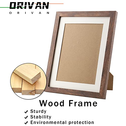ORIVAN 8x10 Picture Frame Wood Display Picture 6x8 with Mat or 8x10 without Mat Distressed Brown Photo Frame for Wall and ...