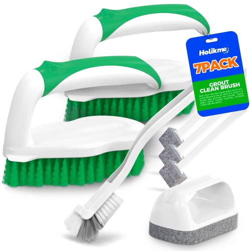 Holikme 7 Pack Deep Cleaning Brush Set, Scrub Pads with Scraper Tip for Pool Walls, Bathroom, Grout, Floor, Bike, Tub, Sho...