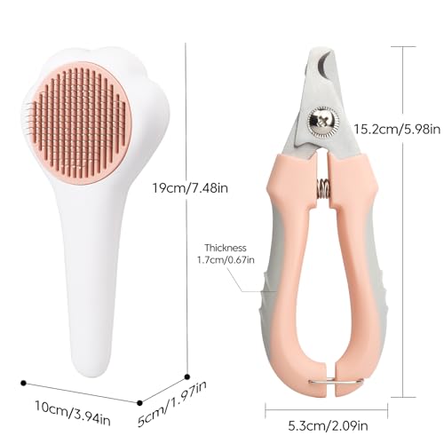 Self-Cleaning Cat Brush for Shedding with Cat Nail Clipper 2-Piece Set for Pets That Shed a Lot or Have Overgrown Nails,In...