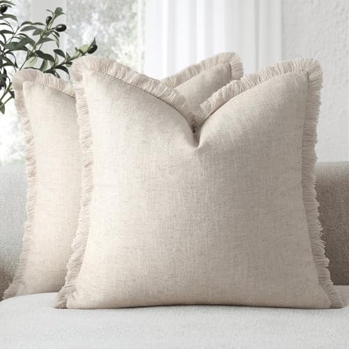 ZWJD Pillow Covers 20x20 Set of 2 Throw Pillow Covers with Fringe Chic Cotton Euro Shams Square Cushion Covers for Couch S...