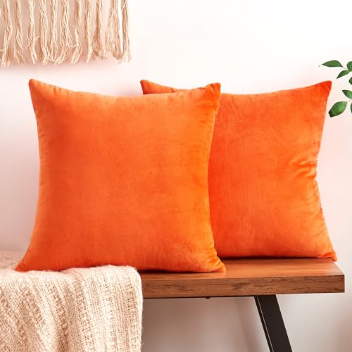 GriNeed Fall Orange Throw Pillow Covers Decorative Velvet Set of 2 18x18 Inch Pillow Covers, Soft Burnt Orange Pillowcases...
