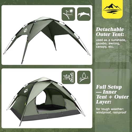 Camping Tent 2/3/4 Person Instant Pop Up Tents for Camping - 40s Automatic Easy Setup Tent with Rainfly, Double-Layer Wate...